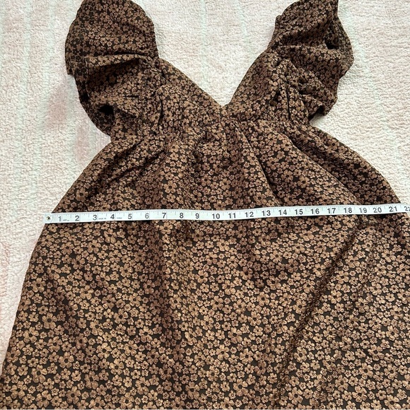 NWT Day + Moon Brown Floral Ruffle Babydoll Dress Size Small Autumn - Picture 8 of 11
